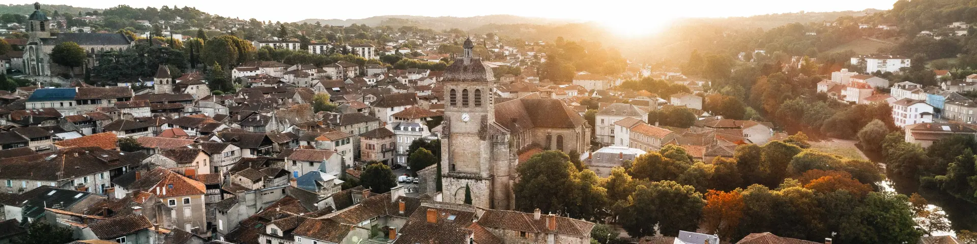 Aerial view of the heart of Figeac
