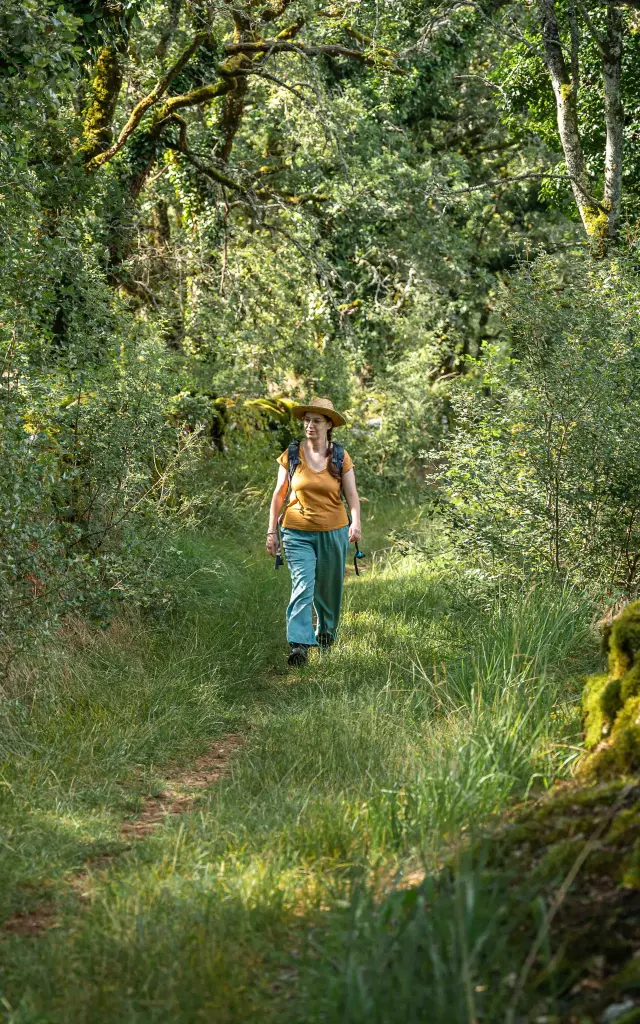 Randonneuse sur les chemins herbeux