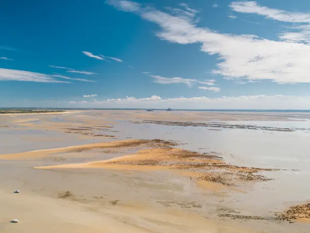 View of Mont Saint-Michel Bay at low tide from the Champeaux cliffs
