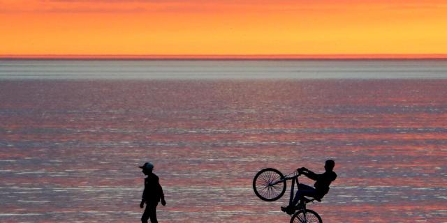 Sunset over the Saint-Pair-sur-Mer swimming pool