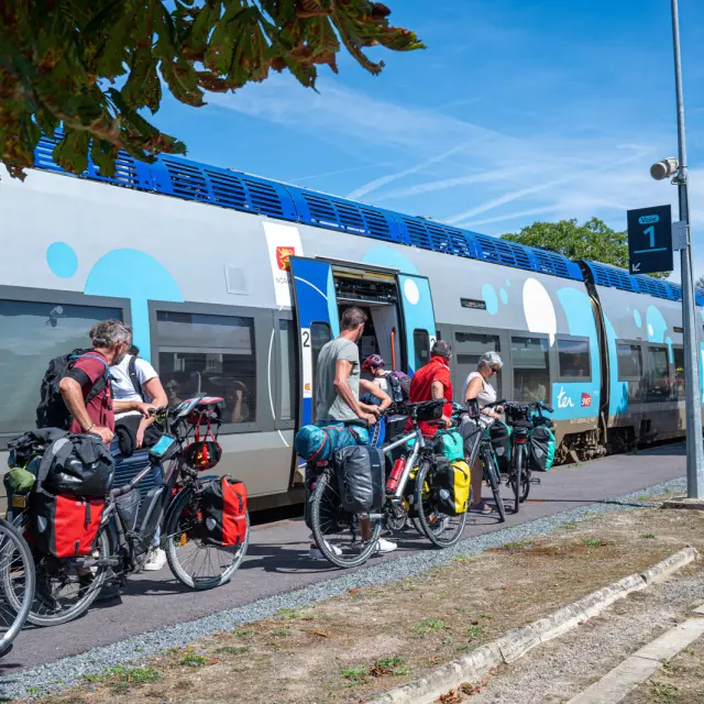 Cyclotouristes en gare