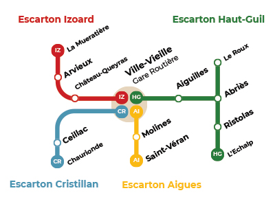 carte des navettes de l'escarton entre les villages du Queyras