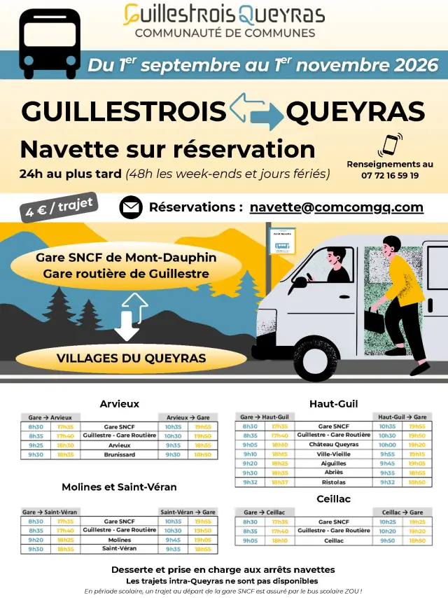 Affiche Navettes Intersaison Queyras Guillestrois Automne 2026