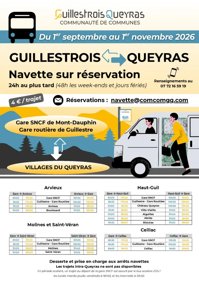 Queyras Guillestrois Off-Season Shuttle Bus Timetable – Autumn 2026