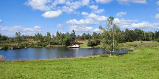 Plateau des Grilloux, étang avec chalet dans un cadre verdoyant - Vosges du Sud