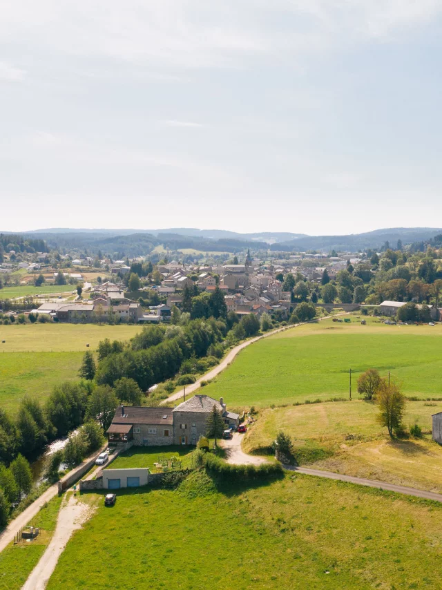 Panoramic view of the village of Tence from a drone