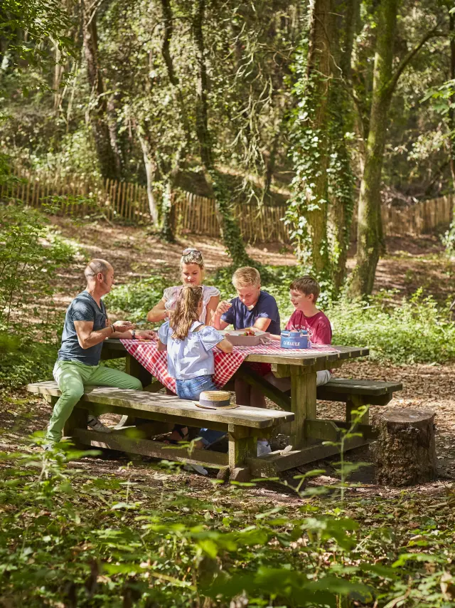 Famille qui pique-nique dans la forêt de La Baule