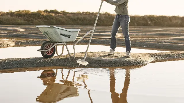 Paludière qui récolte le sel dans les marais salants de Guérande