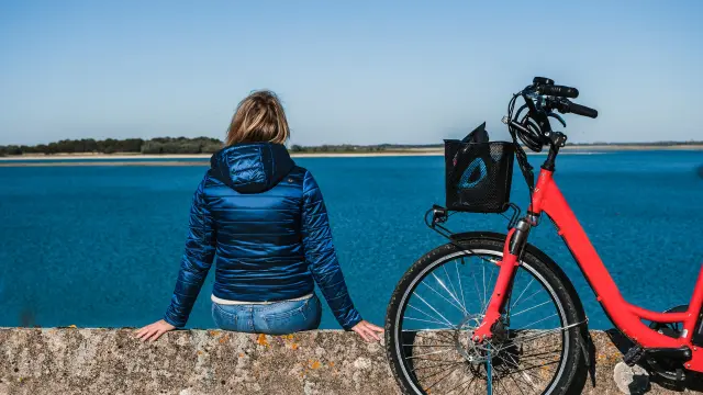 Cycliste assis au bord du Lac du Der