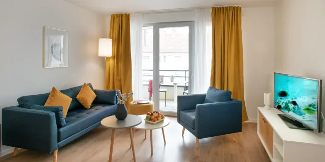 Vue sur séjour dans un appartement de la résidence Domitys de Vitry-le-François
