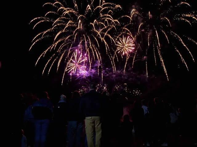 Foule de personnes observant un feu d'artifice