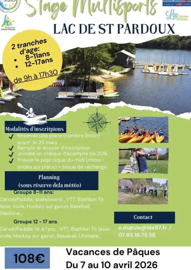 Stage Multisports Base Nautique Et De Plein Air 7 10 Avril 2026 Lac De Saint Pardoux