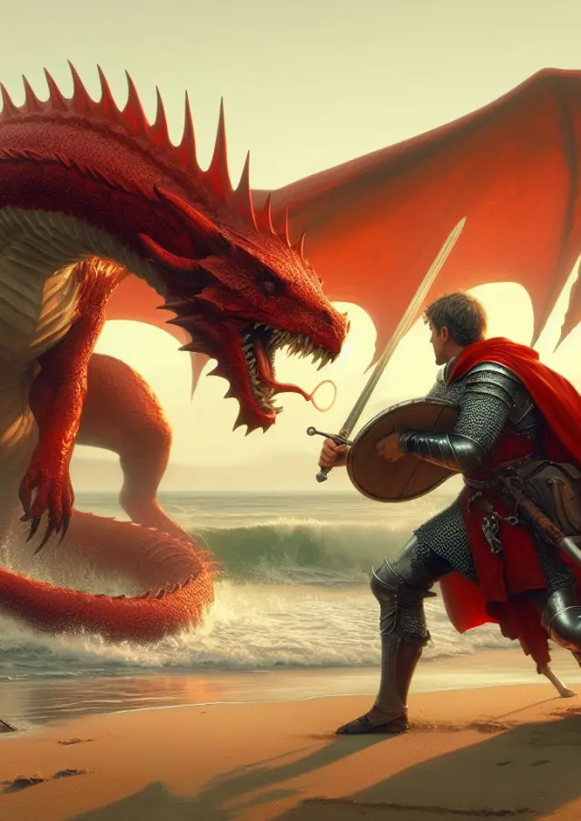 Le Roi Arthur combattant le Dragon au pied du Grand Rocher