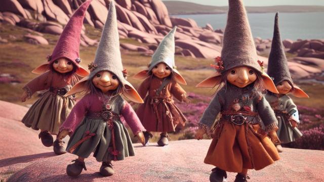 Korrigans dansant dans la lande sur la Côte de Granit Rose