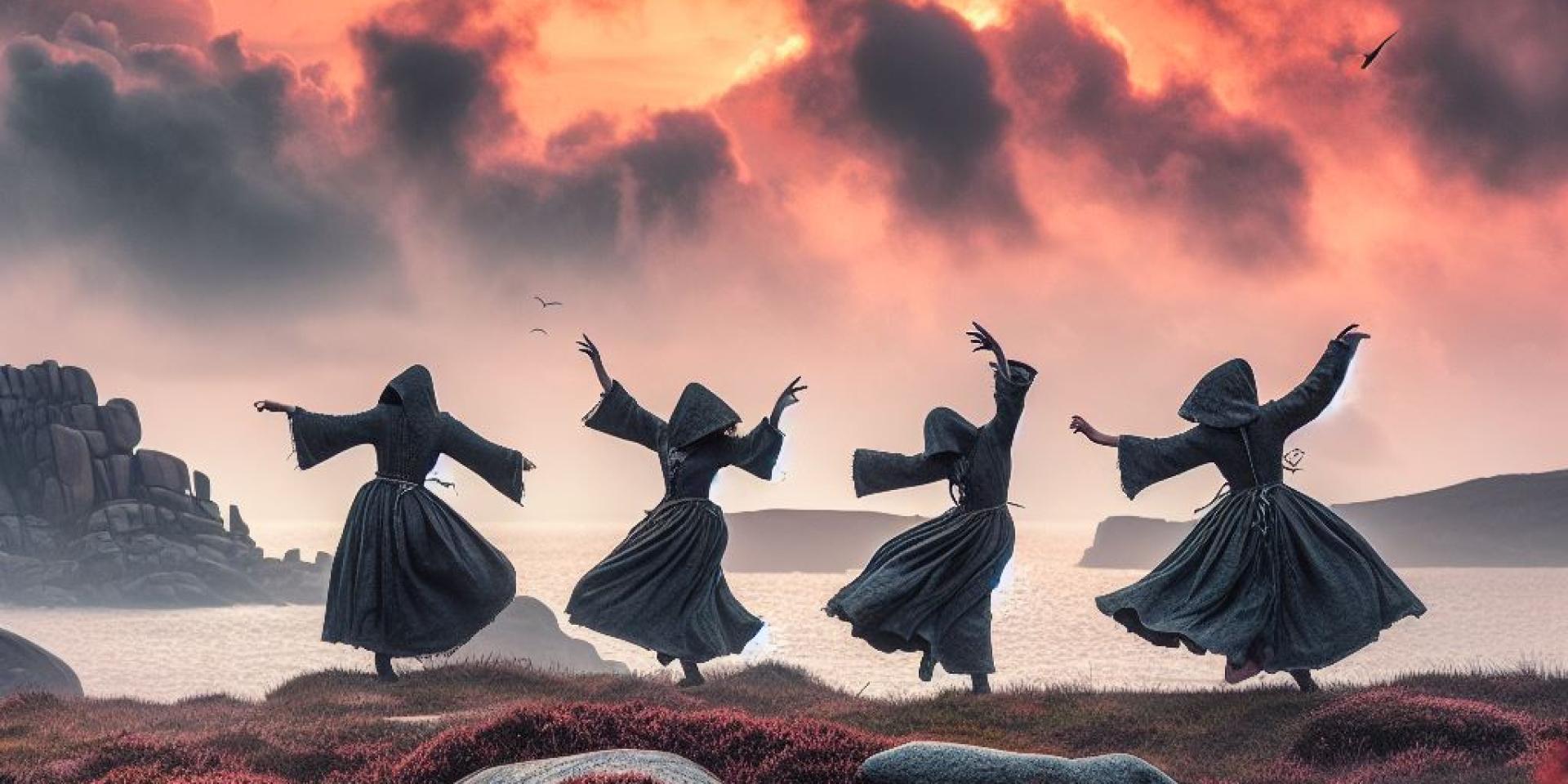 Sorcières dansant dans da lande bretonne