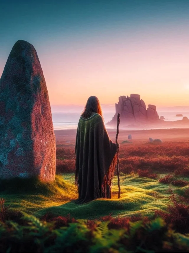 Druide Und Menhir An Der Rosengranitküste