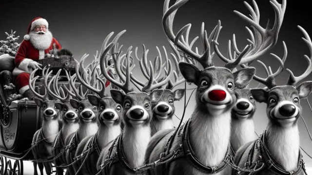 Der Weihnachtsmannschlitten und seine Rentiere
