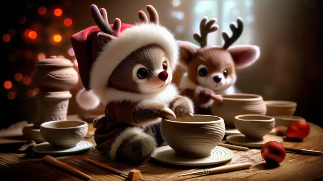 Petits rennes du Père-Noël et poterie