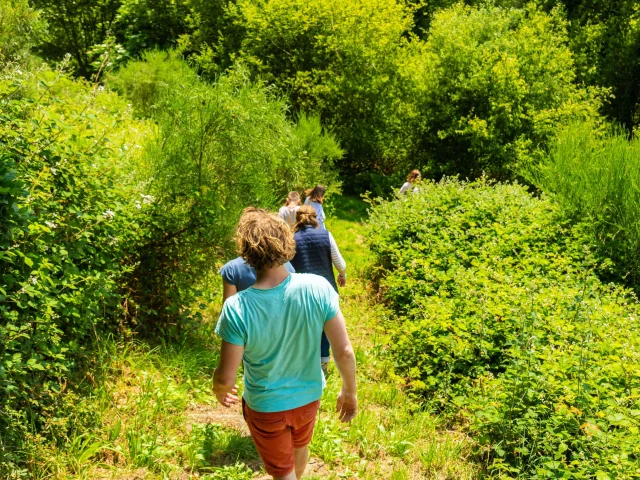 Balade contée : le diable est à Kernansquillec : le groupe marche sur le sentier du site
