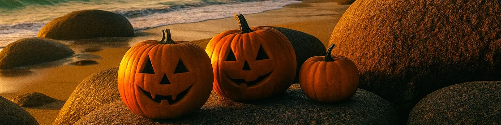 Hexe Und Kürbisse An Der Küste Des Rosa Granits Halloween