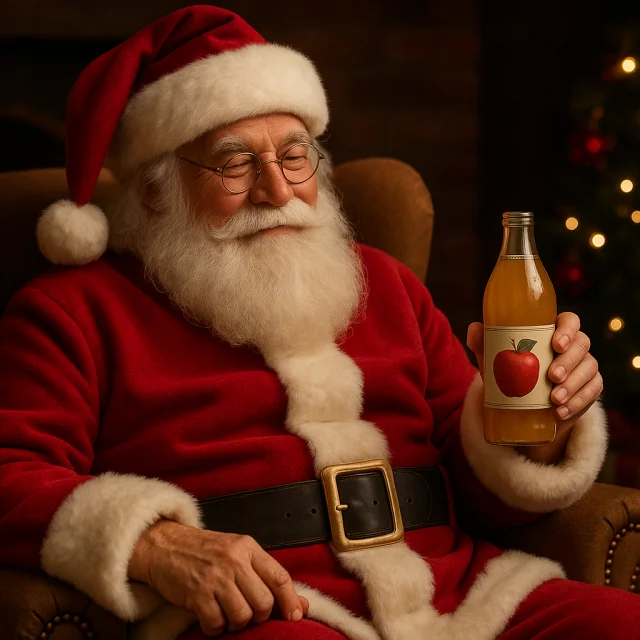 Santa Claus By The Fire With Apple Juice