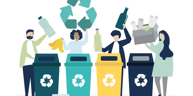 People sorting garbage for recycling