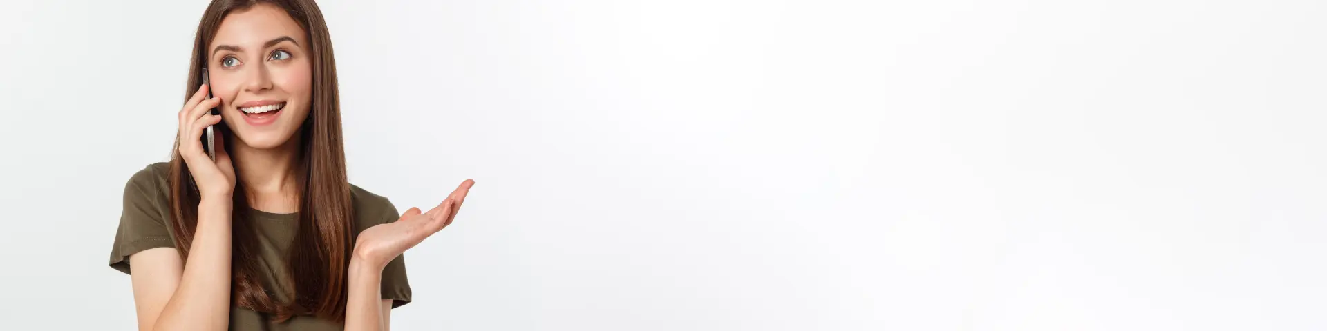 Laughing Woman Talking Texting Phone Isolated White Background 1