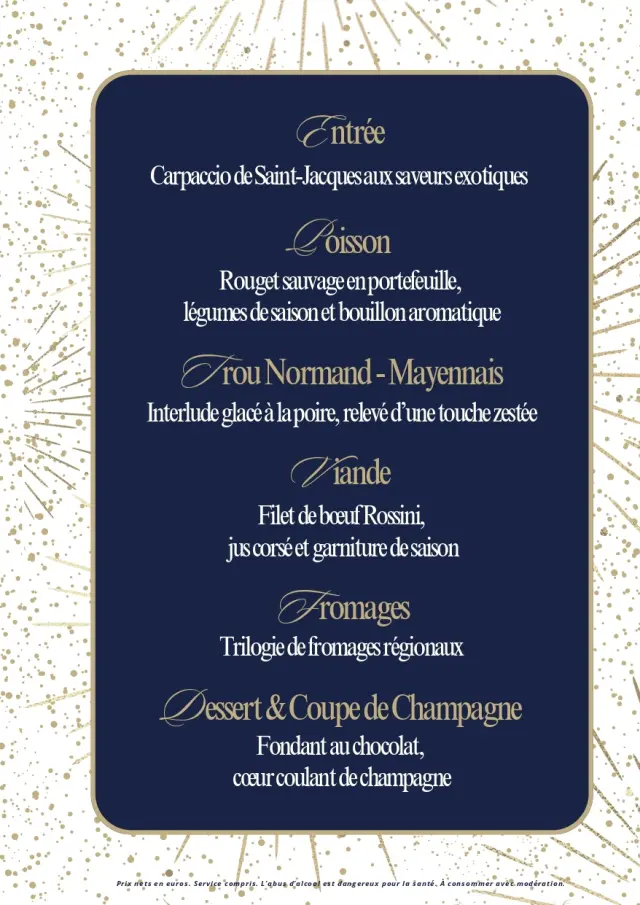 Le Palatium menu 31 décembre