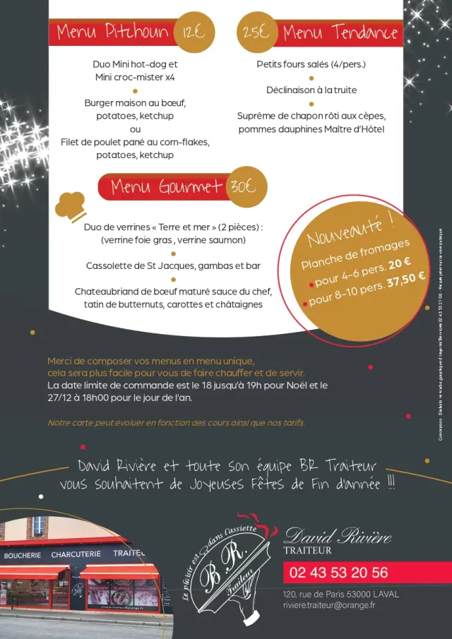 Rivière traiteur - Menu de Fêtes