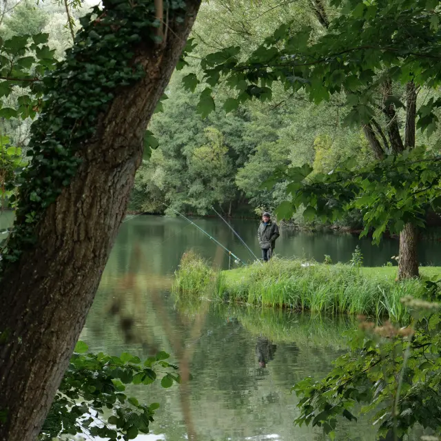 Pêcheur sur les étangs de Ponts-et-Marais, le long du Chemin Entre Verre et Mer