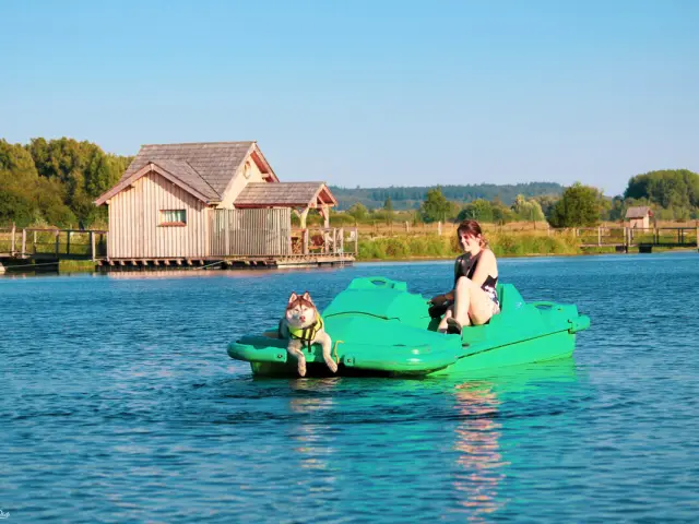 Lieu-Dieu, balade en pédalo avec son chien sur les étangs