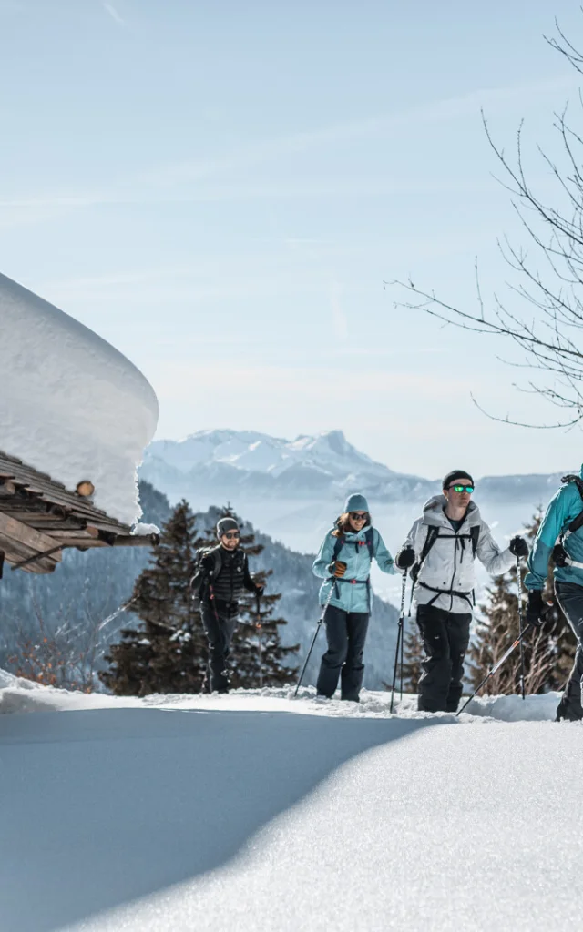 Schneeschuhwandern in der Gruppe in Le Grand-Bornand
