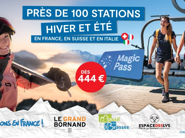 Magic Pass - Accédez à 100 stations de ski et de randonnée en France, Suisse et Italie. Offre valable jusqu’au 8 avril 2025, dès 444€ !