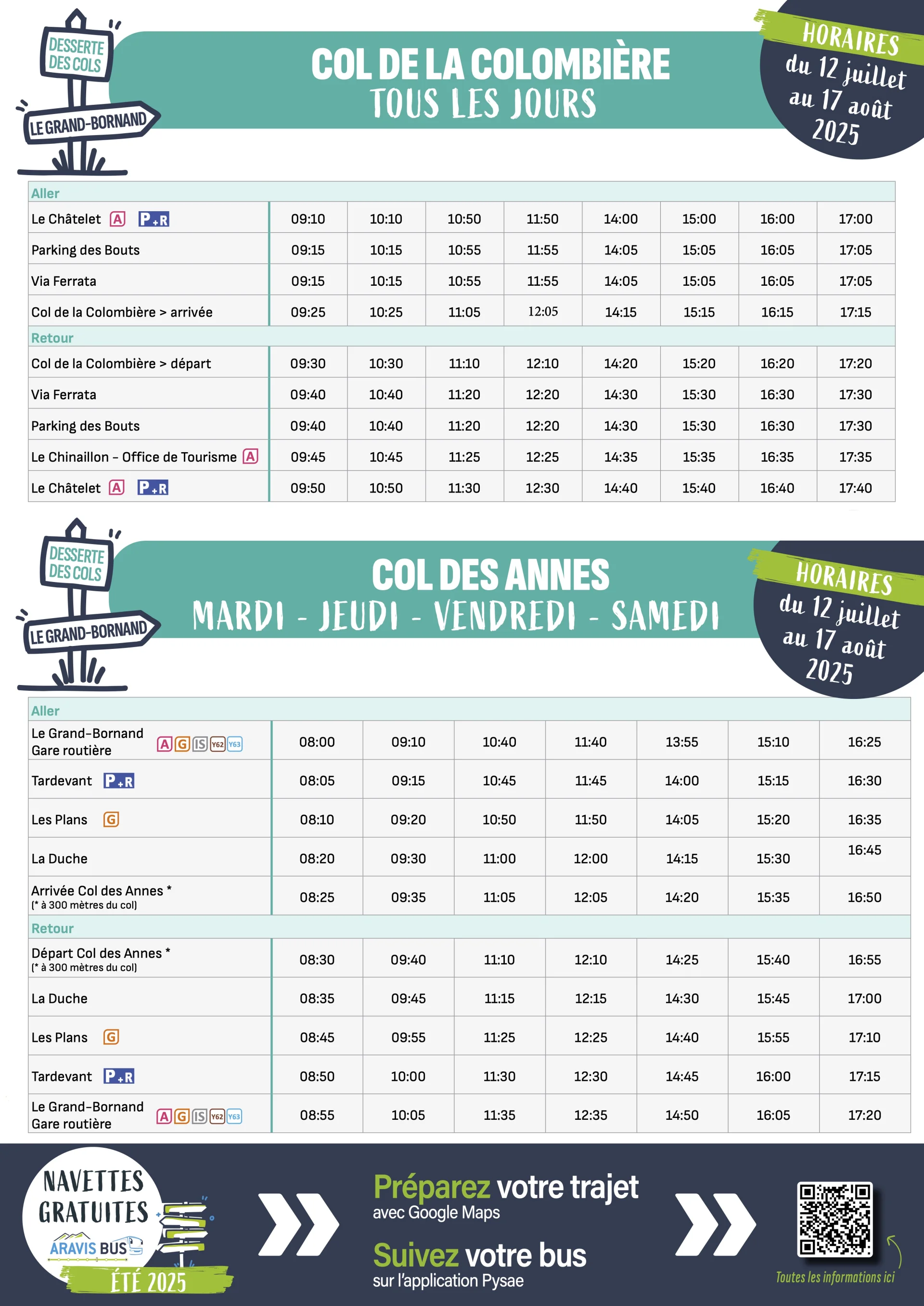 Photo de couverture des horaires des navettes village et cols pour l'été 2025