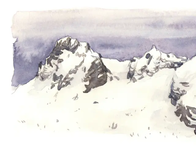 Dessin de la chaîne des Aravis en hiver