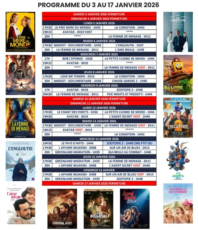Cinema Du 3 Au 17 Janvier 2026
