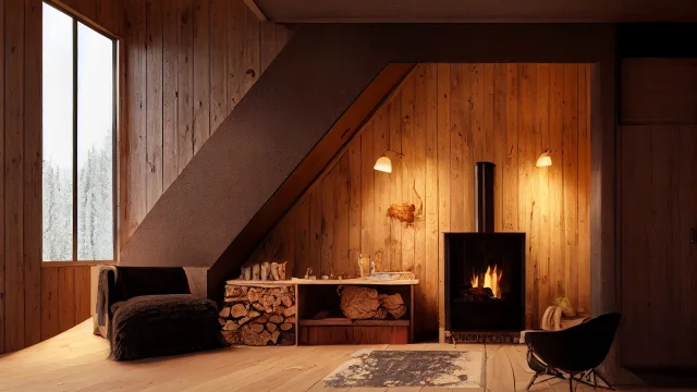 rustic wooden mountain cabin interior