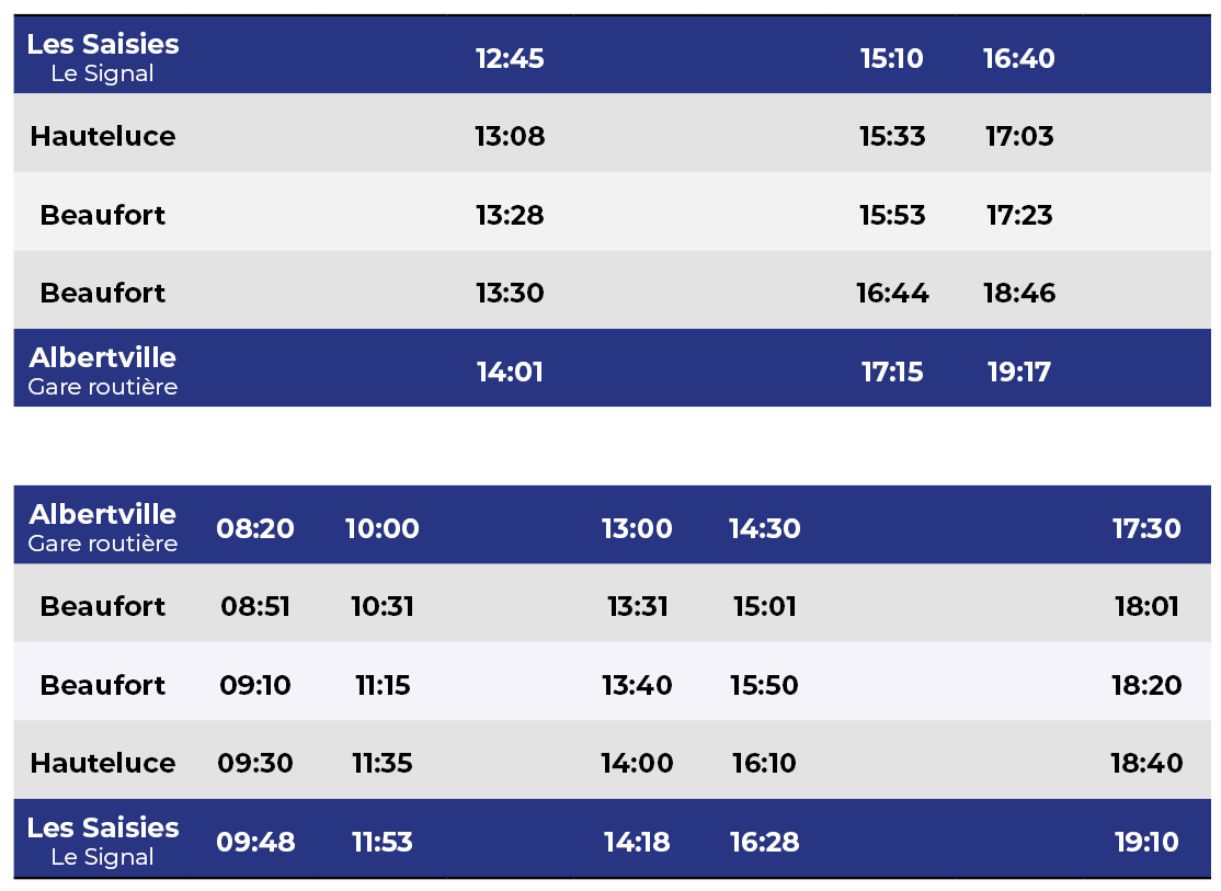 Horaires Bus Albertville - Les Saisies