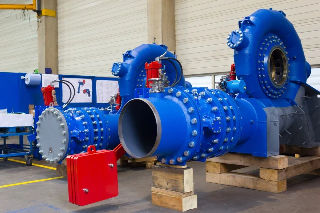 Assembly of a Francis Hydro turbine in a factory.