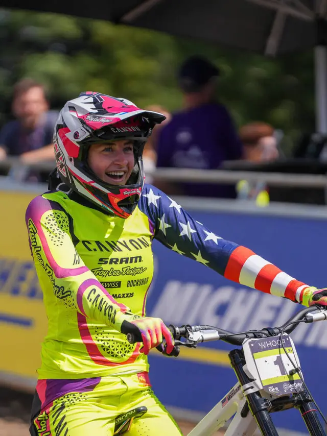 FRANKRIJK, LES GETS, 22 augustus: Aletha Ostgaard van Team United States neemt deel aan de UCI Downhill World Cup | Finales elite en U23 in Les Gets op 22 augustus 2026, Frankrijk. (Foto: Mateo Sgambato/Agence Zoom)