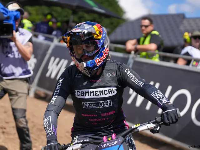FRANCE, LES GETS 22 aout : Myriam Nicole of Team France competes durant les UCI Downhill World Cup | Finals elite et U23 aux Gets le 22 aout 2026, France. (Photo by Mateo Sgambato/Agence Zoom)