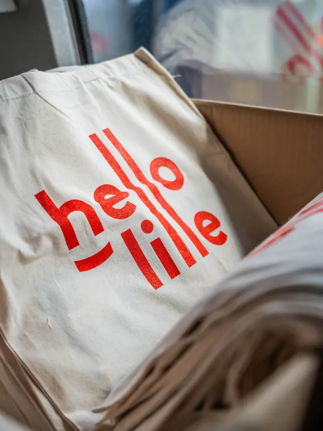 Photo de totebags Hello Lille dans le train Axe Nord TGV
