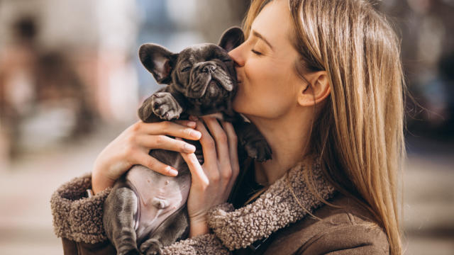 Woaman with french bulldog