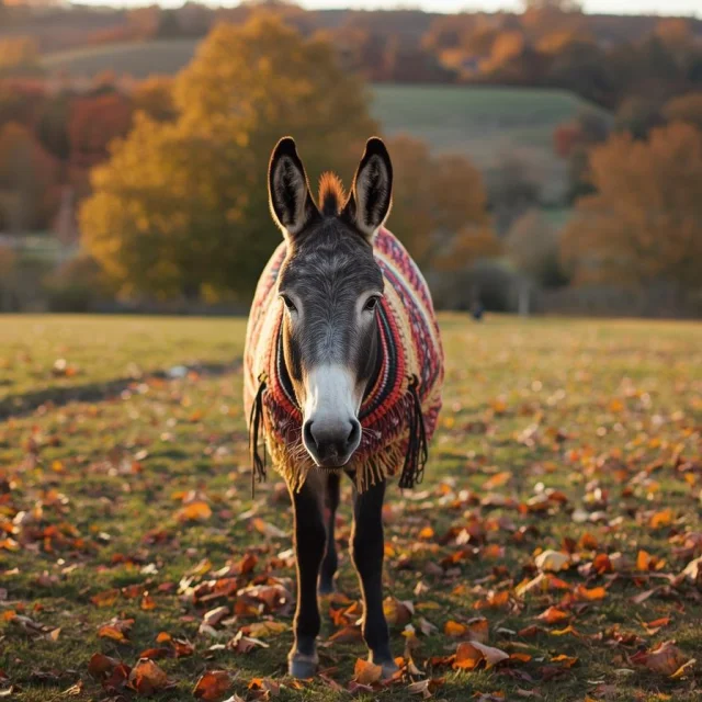Âne dans un champs en Auvergne en automne
