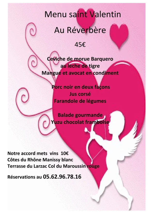 Menu St Valentin Le Reverbere