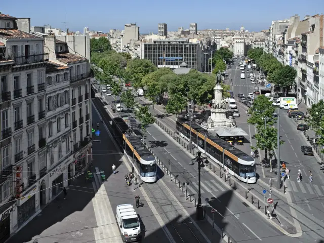 Tramways qui circulent sur la canebière