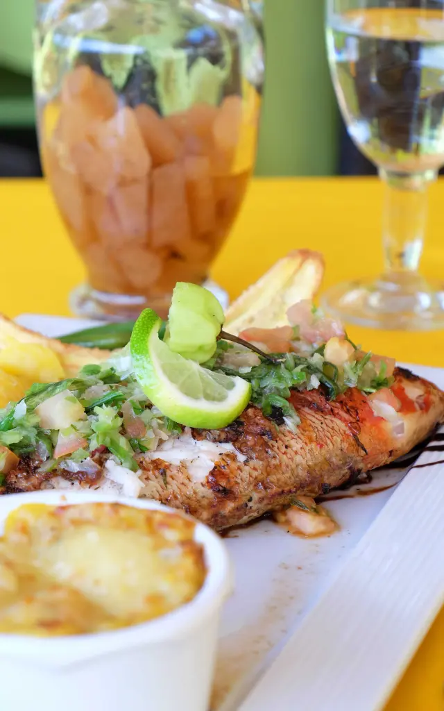 Grilled fish Yellow banana gratin Banana museum Restaurant La bananeraie Sainte-Marie Martinique