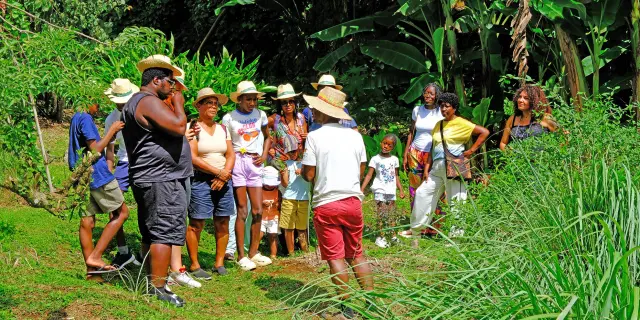 Renaud Bonard anime un atelier dans le jardin créole de Lakoua.