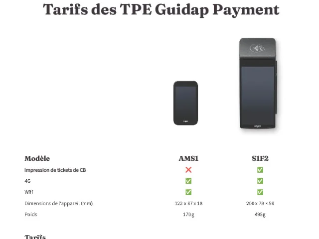 Tarifs Des Tpe Guidap Payment 1