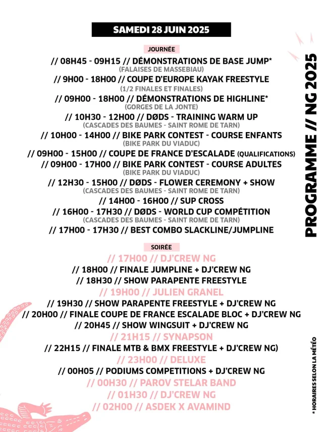 Programme Samedi 28 Juin 2025 Natural Games